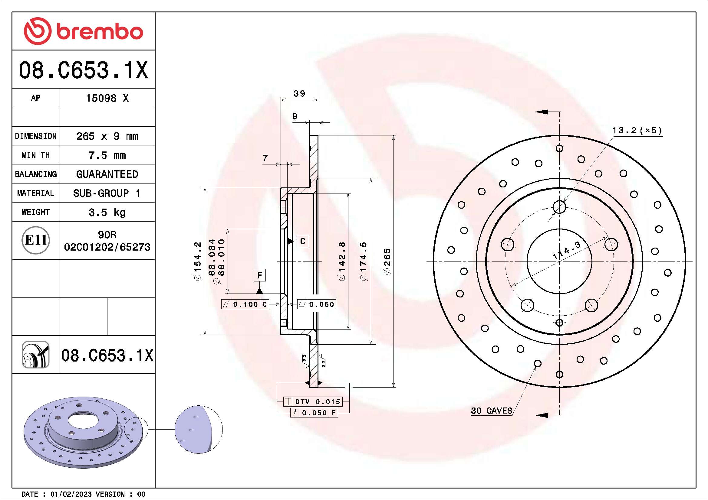 BREMBO Féktárcsa, mind 08.C653.1X_BREMBO