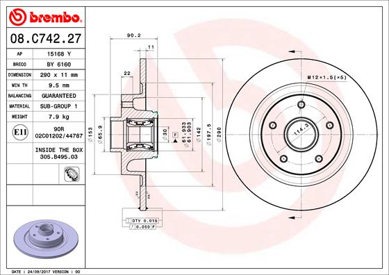 BREMBO Féktárcsa, mind 08.C742.27_BREMBO