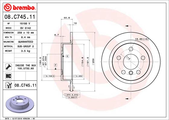 BREMBO Féktárcsa, mind 08.C745.11_BREMBO