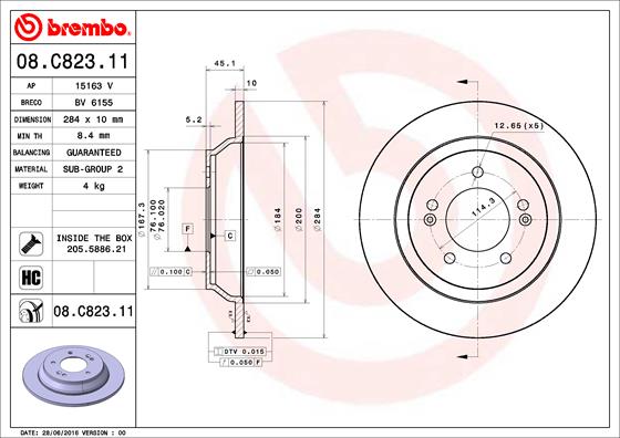 BREMBO Hátsó féktárcsa 08.C823.11_BREMBO