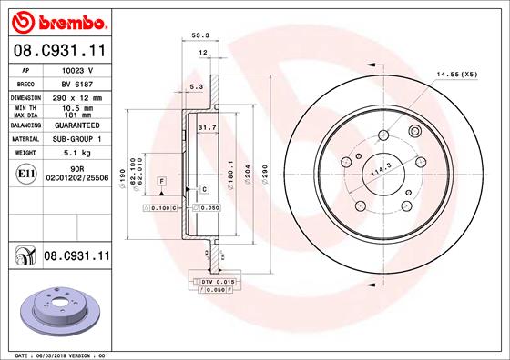 BREMBO Hátsó féktárcsa 08.C931.11_BREMBO