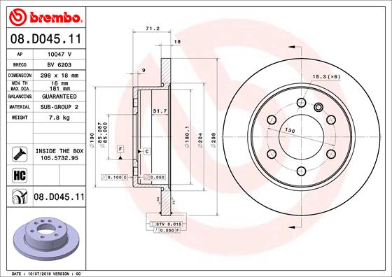 BREMBO Hátsó féktárcsa 08.D045.11_BREMBO