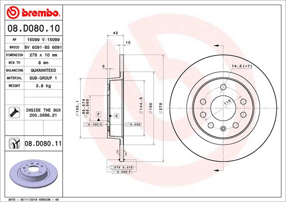 BREMBO Hátsó féktárcsa 08.D080.11_BREMBO