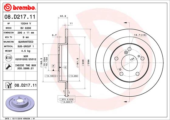 BREMBO Hátsó féktárcsa 08.D217.11_BREMBO