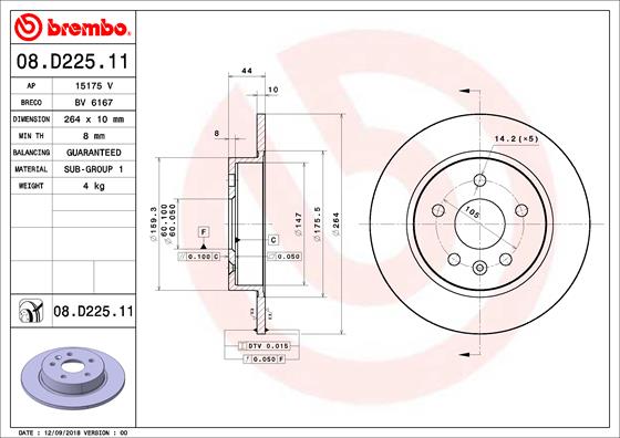 BREMBO Féktárcsa, mind 08.D225.11_BREMBO