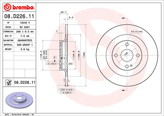 BREMBO Féktárcsa, mind 08.D226.11_BREMBO