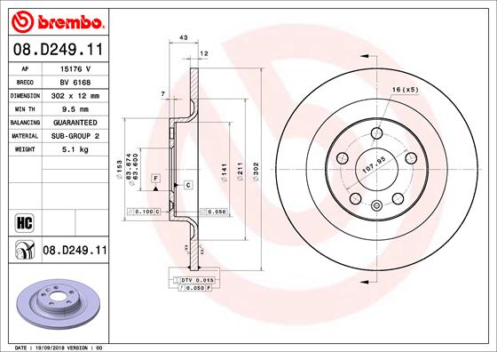 BREMBO Féktárcsa, mind 08.D249.11_BREMBO