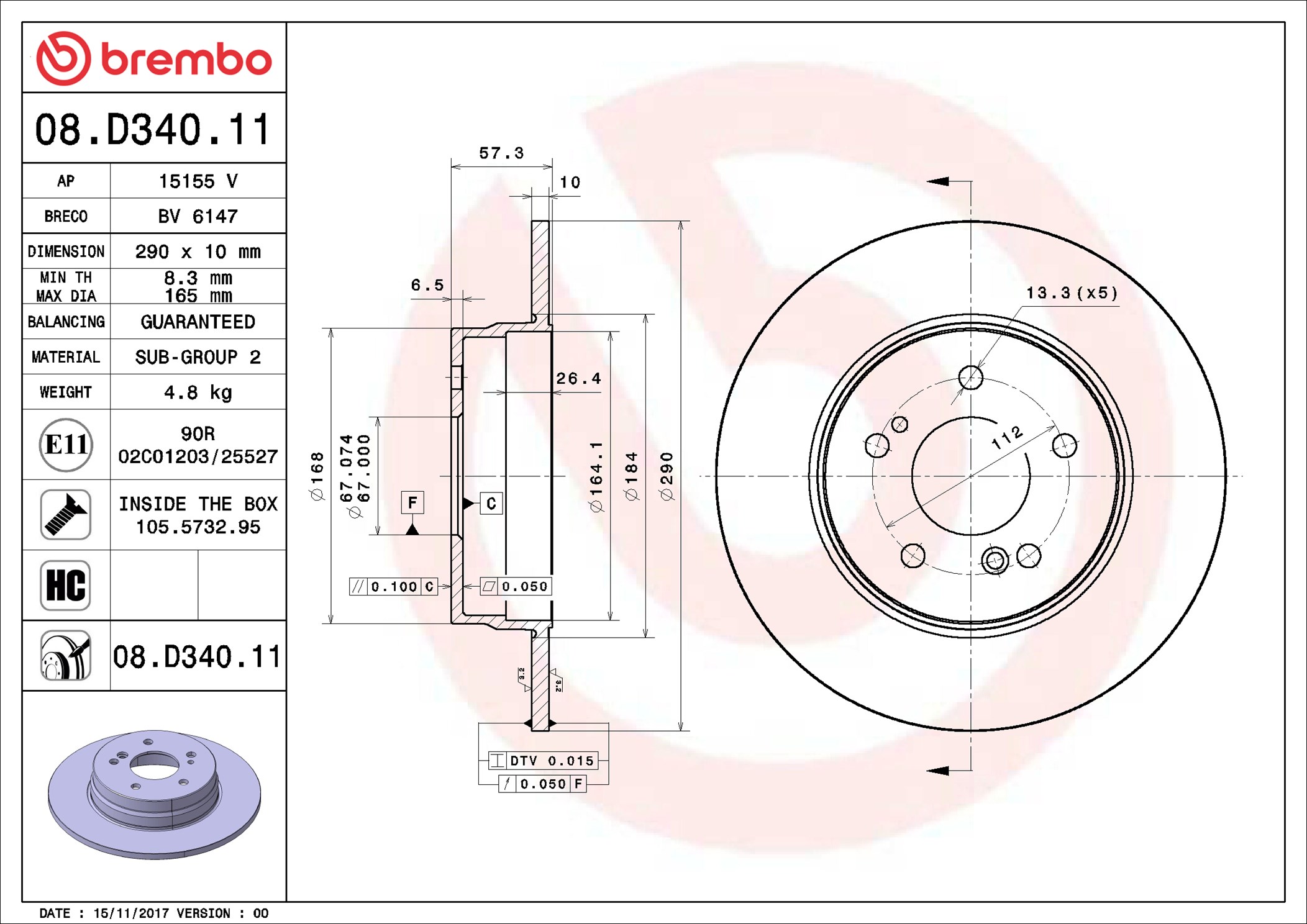 BREMBO Hátsó féktárcsa 08.D340.11_BREMBO