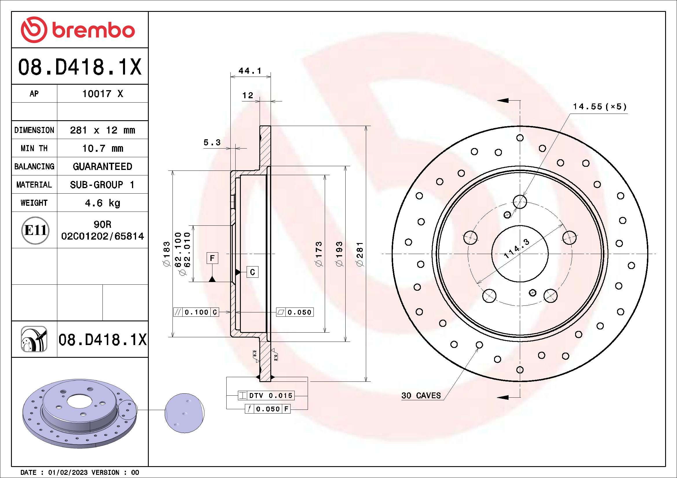 BREMBO Féktárcsa, mind 08.D418.1X_BREMBO