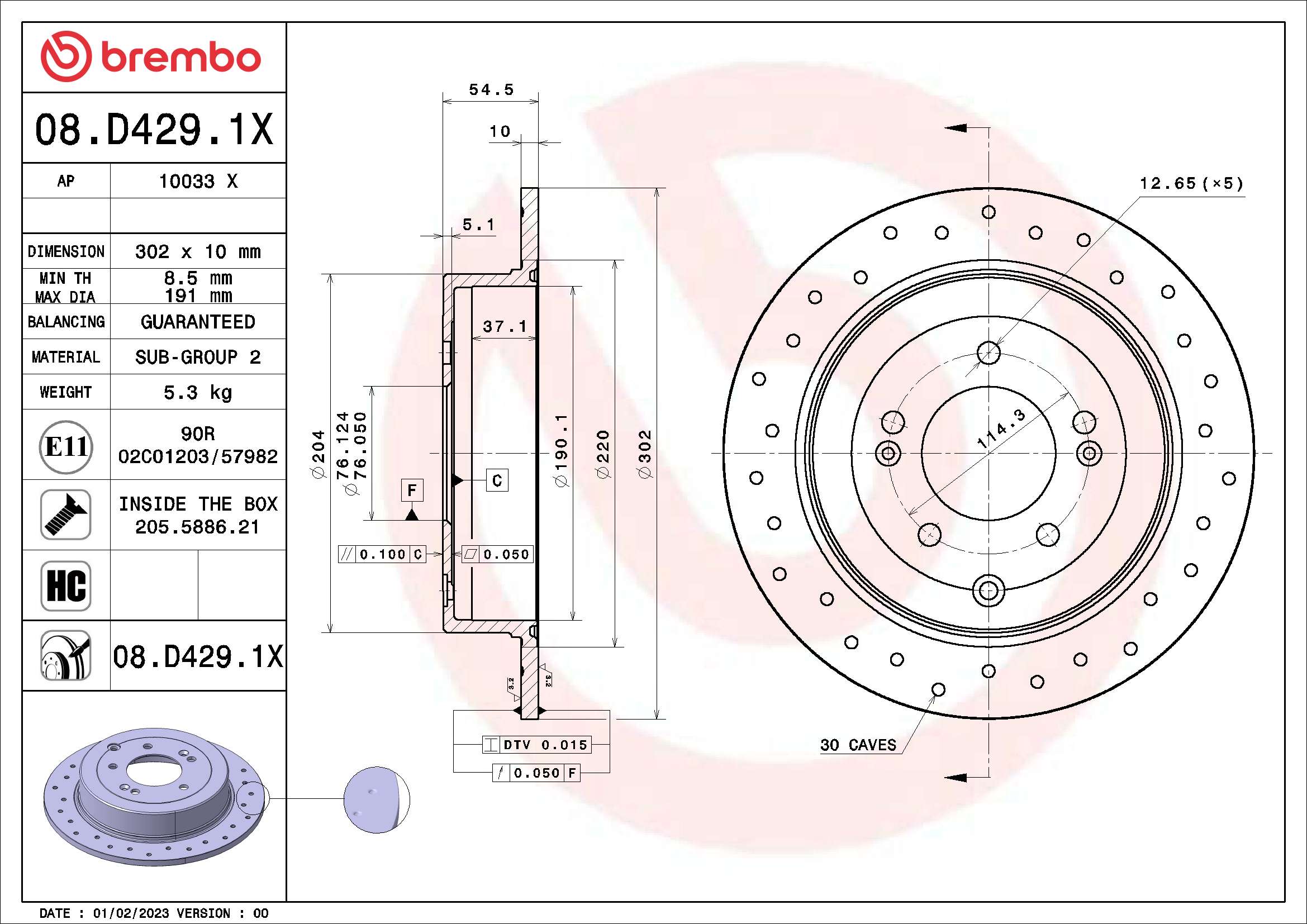 BREMBO Féktárcsa, mind 08.D429.1X_BREMBO