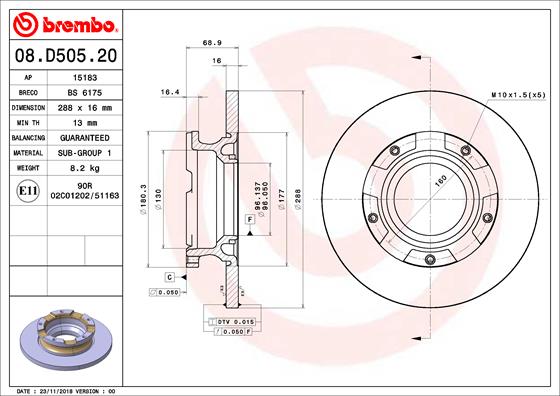 BREMBO Féktárcsa, mind 08.D505.20_BREMBO