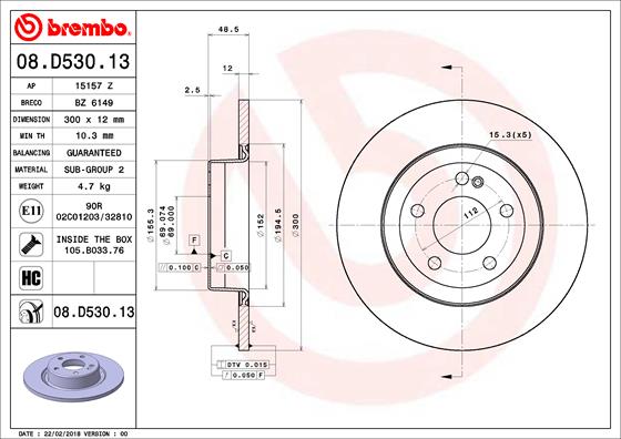 BREMBO Hátsó féktárcsa 08.D530.13_BREMBO