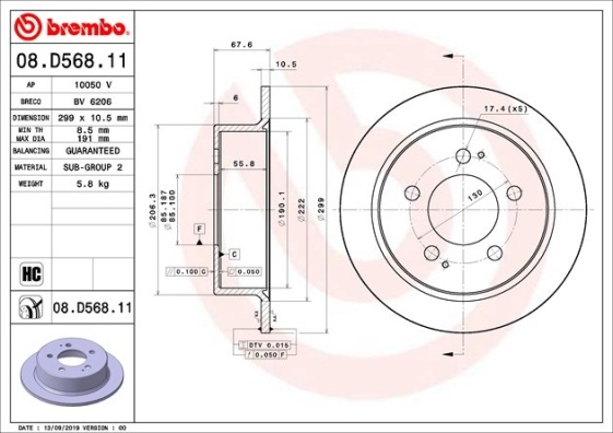 BREMBO Féktárcsa, mind 08.D568.11_BREMBO