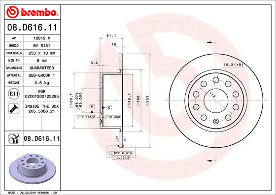 BREMBO Féktárcsa, mind 08.D616.11_BREMBO