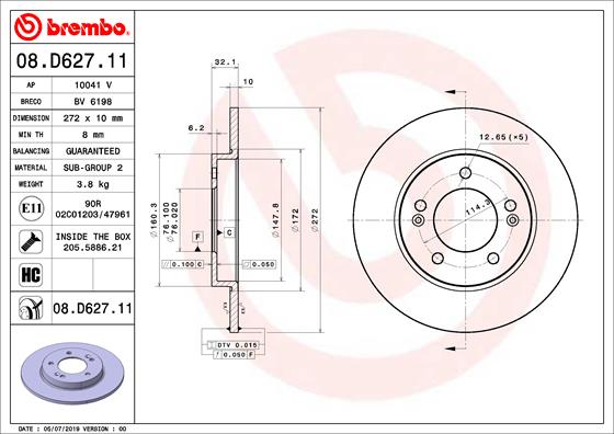 BREMBO Hátsó féktárcsa 08.D627.11_BREMBO