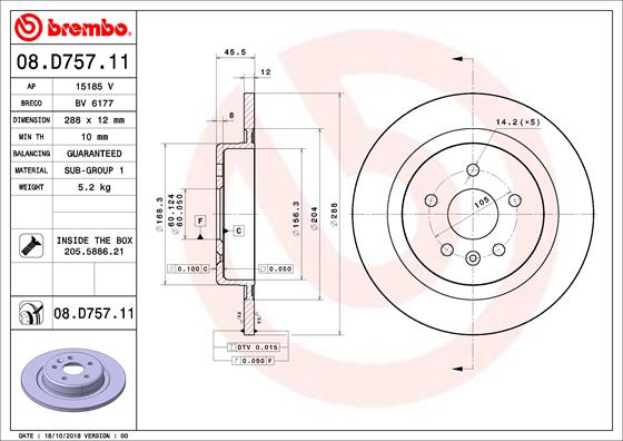 BREMBO Hátsó féktárcsa 08.D757.11_BREMBO