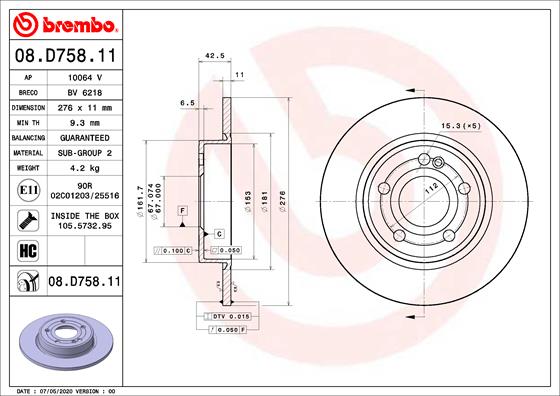 BREMBO Féktárcsa, mind 08.D758.11_BREMBO