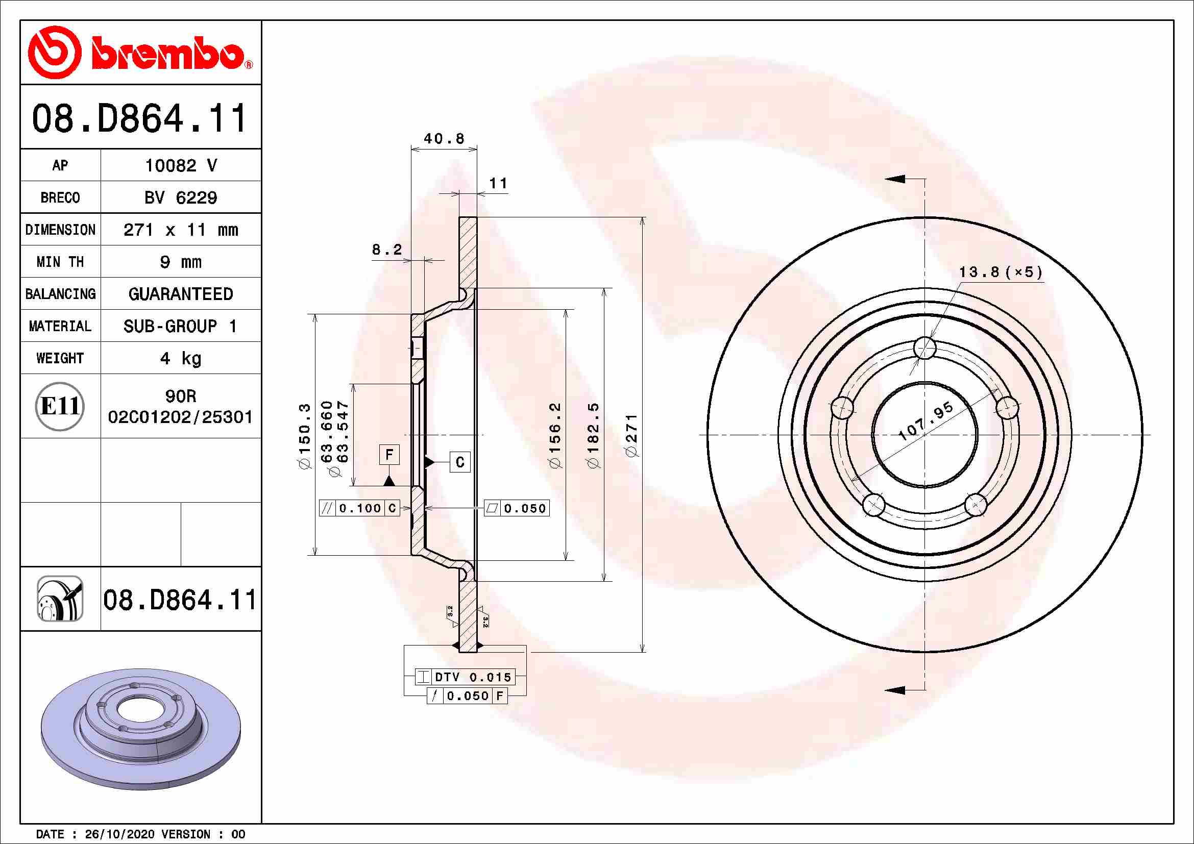 BREMBO Féktárcsa, mind 08.D864.11_BREMBO