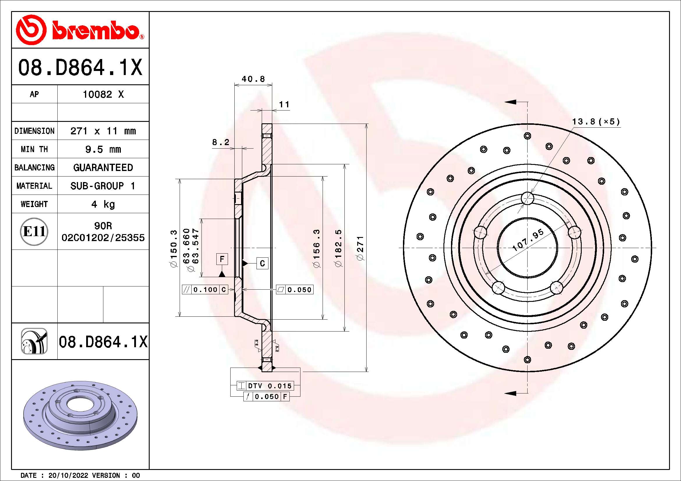 BREMBO Féktárcsa, mind 08.D864.1X_BREMBO