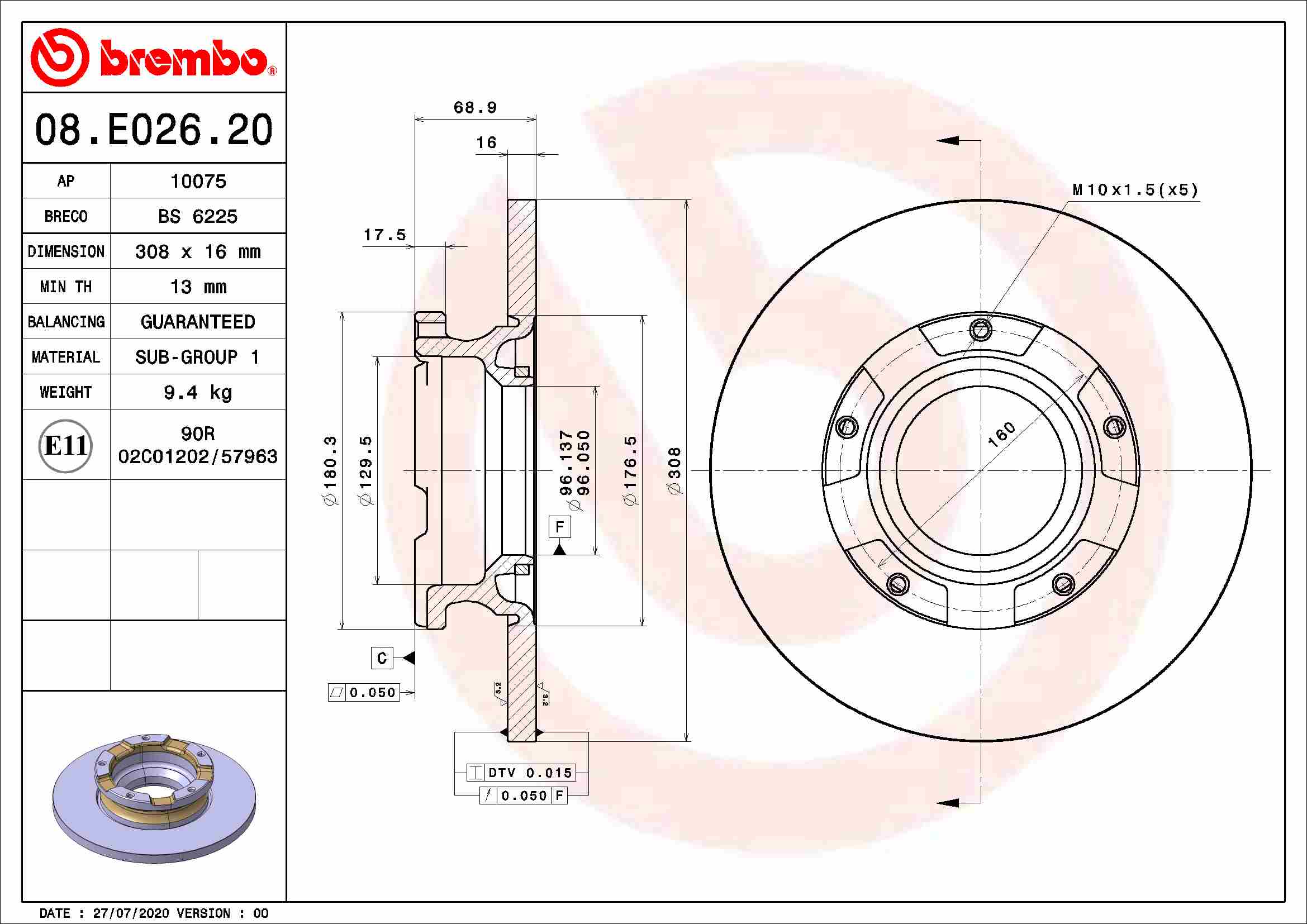 BREMBO Hátsó féktárcsa 08.E026.20_BREMBO