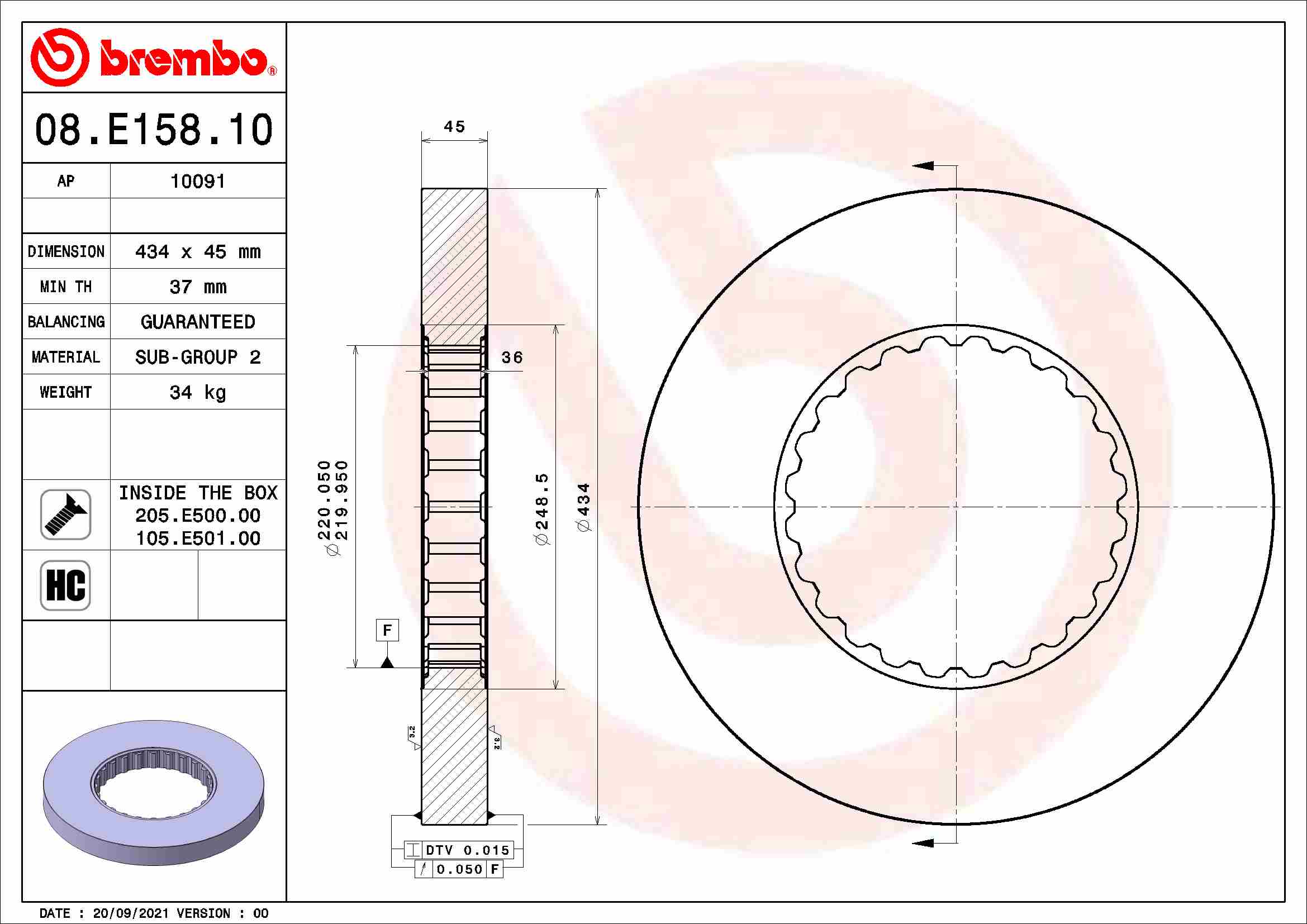 BREMBO Féktárcsa, mind 08.E158.10_BREMBO