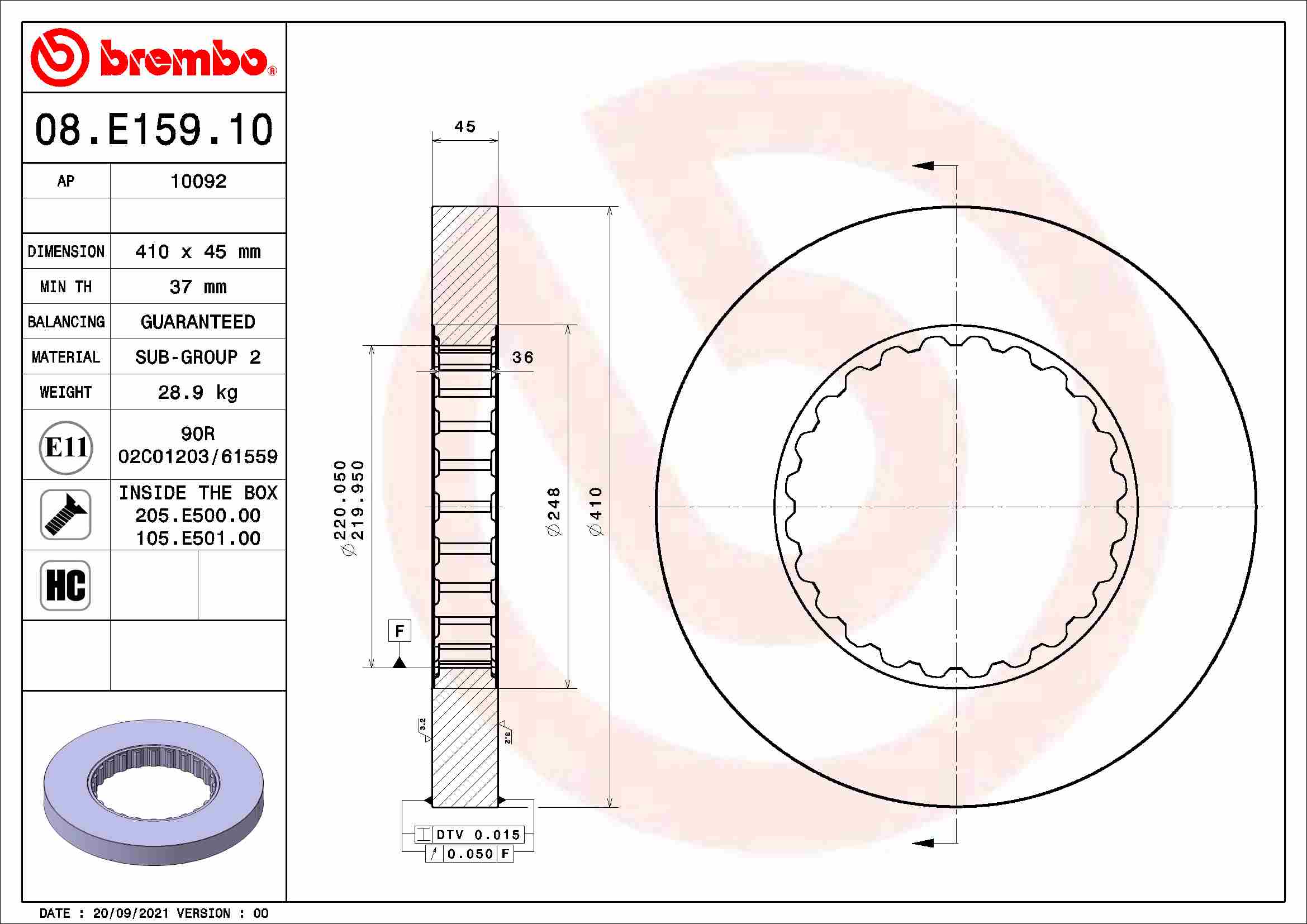 BREMBO Féktárcsa, mind 08.E159.10_BREMBO