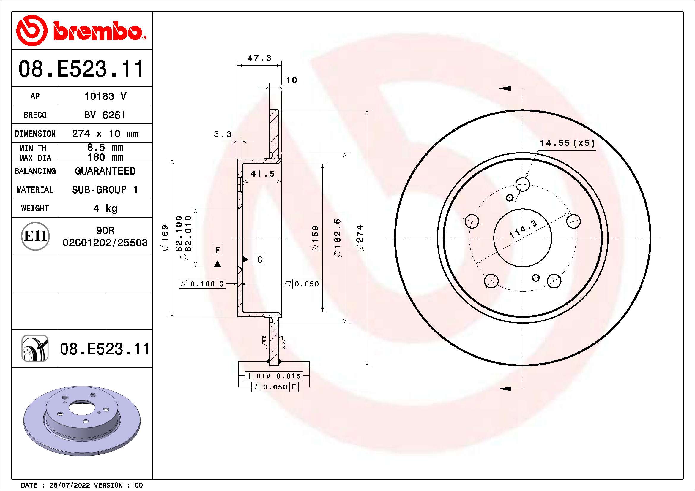 BREMBO Féktárcsa, mind 08.E523.11_BREMBO