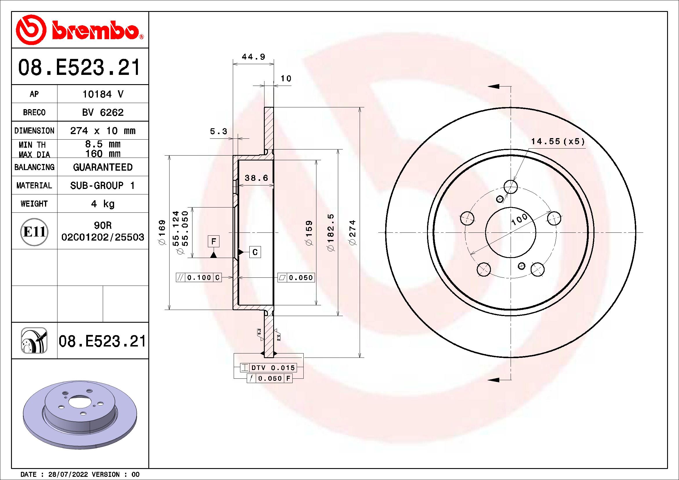 BREMBO Féktárcsa, mind 08.E523.21_BREMBO