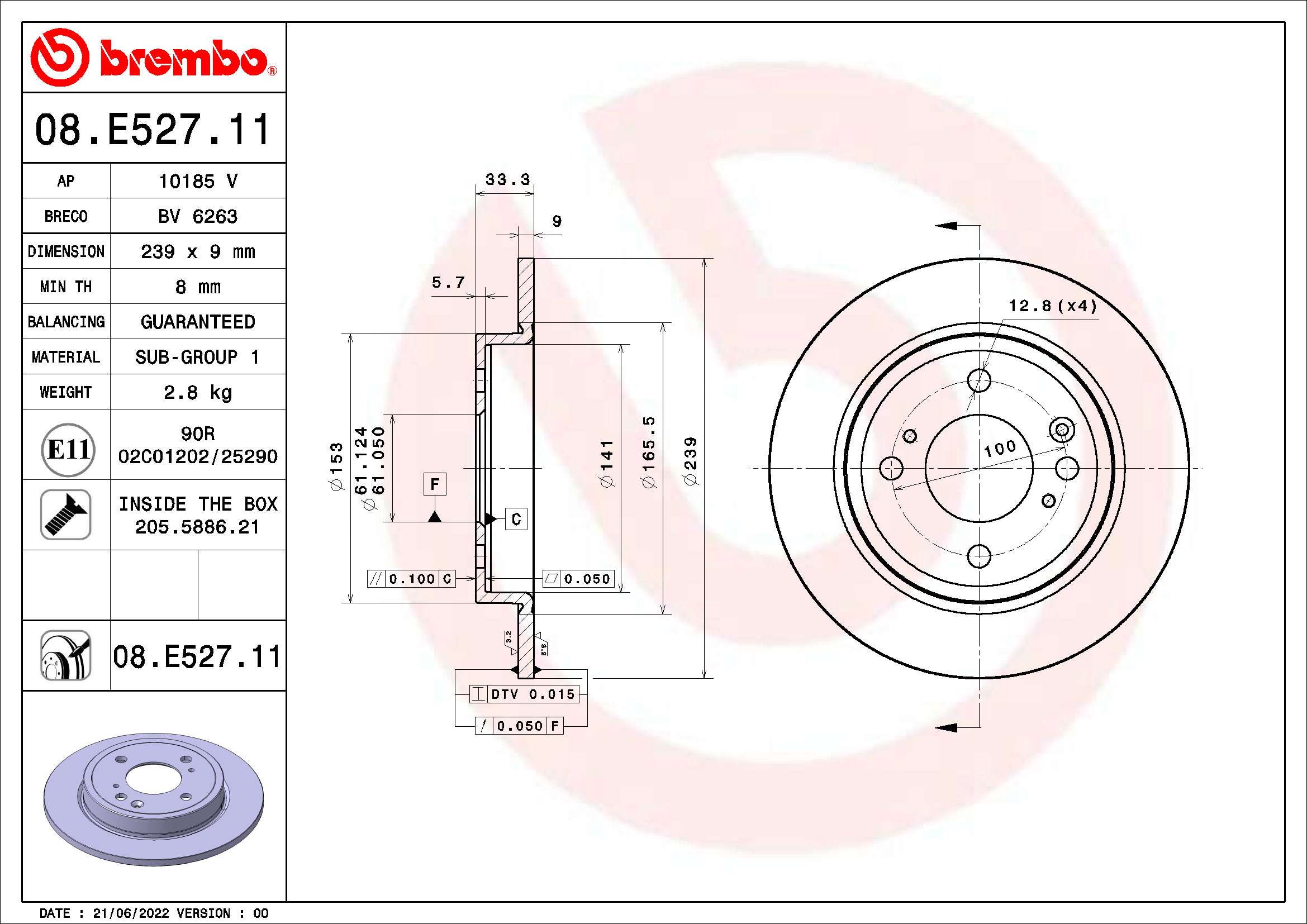 BREMBO Féktárcsa, mind 09.E528.11_BREMBO