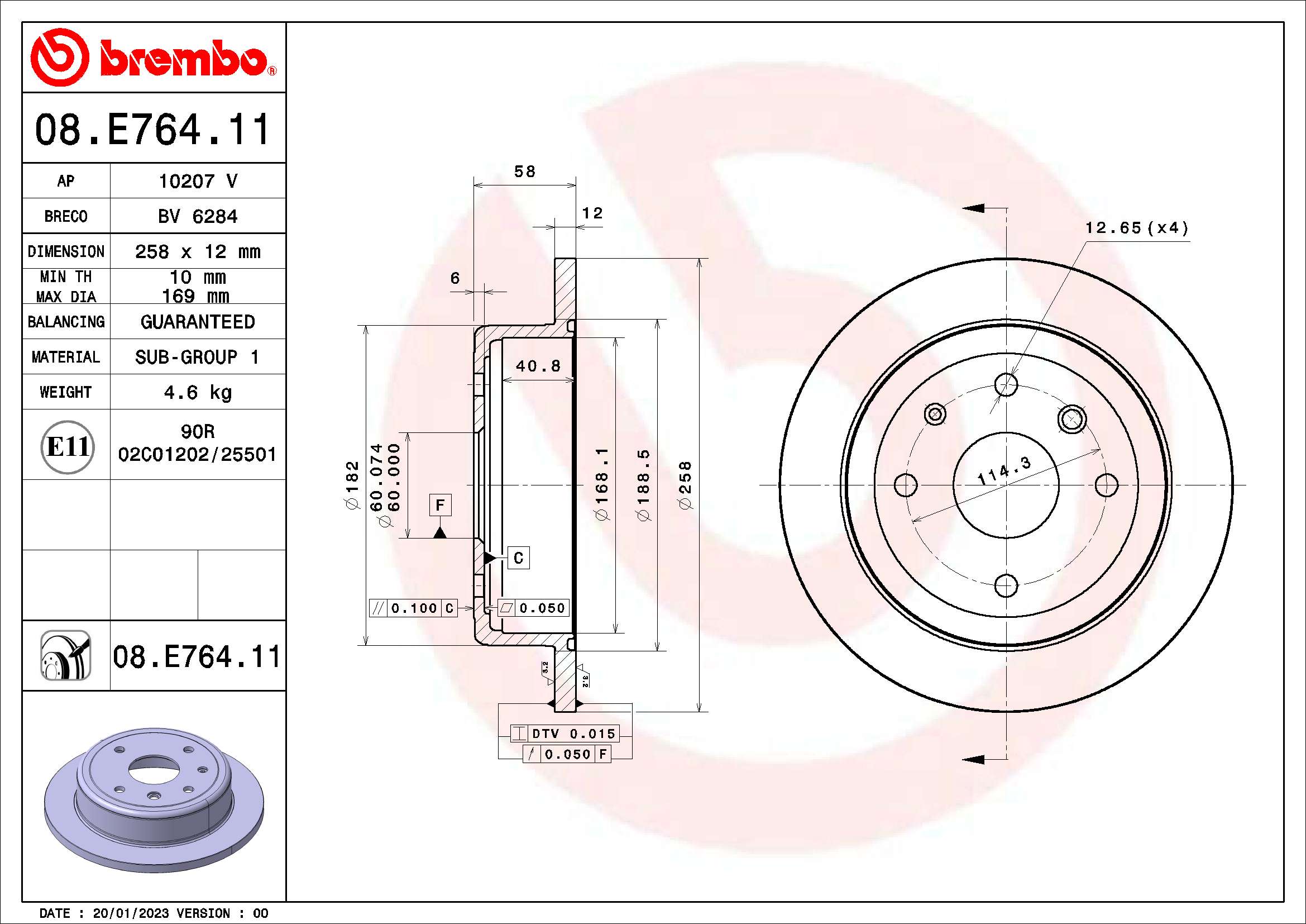 BREMBO Féktárcsa, mind 08.E764.11_BREMBO