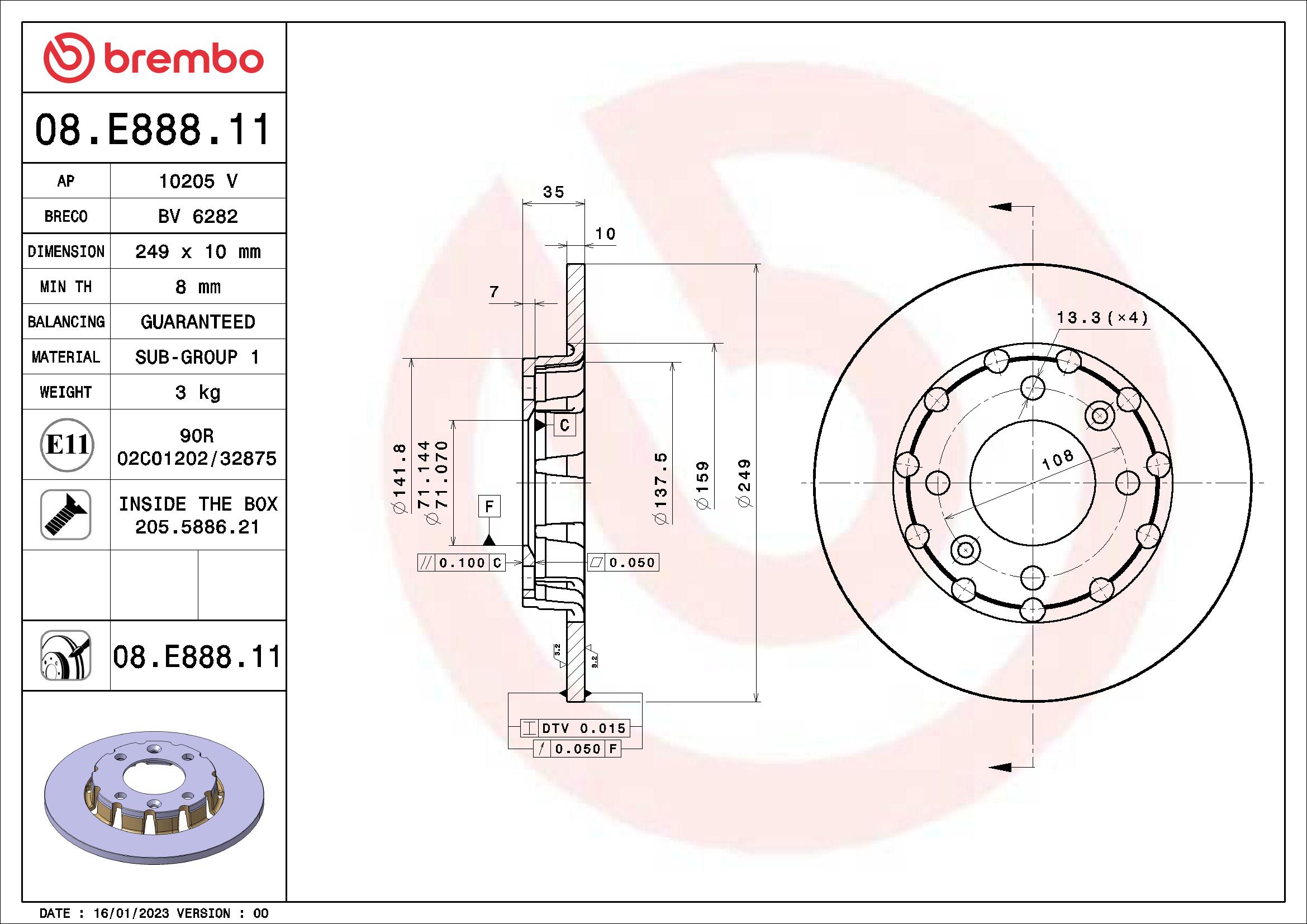 BREMBO Féktárcsa, mind 08.E888.11_BREMBO