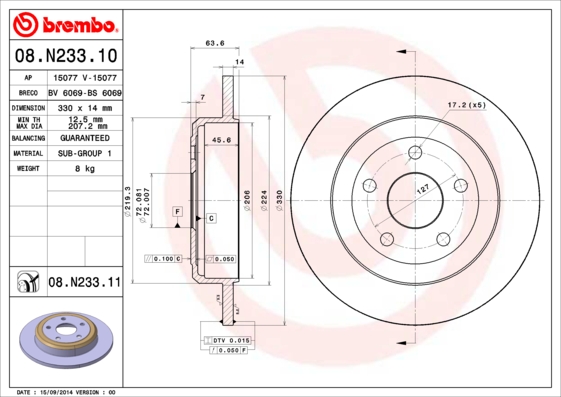 BREMBO Hátsó féktárcsa 08.N233.11_BREMBO