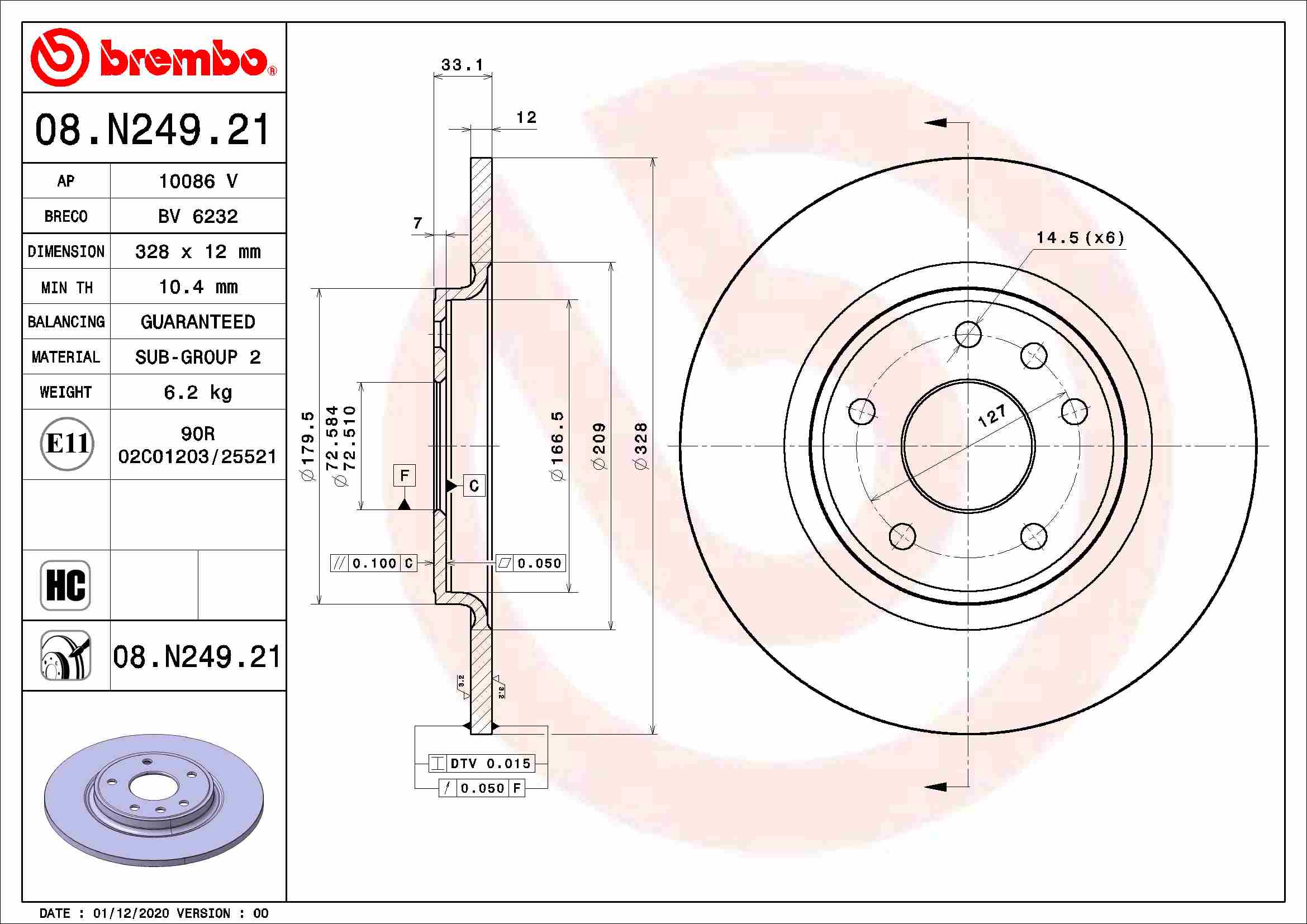 BREMBO Féktárcsa, mind 08.N249.21_BREMBO