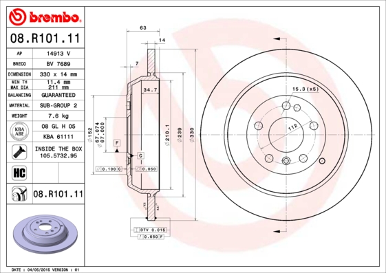 BREMBO Hátsó féktárcsa 08.R101.11_BREMBO