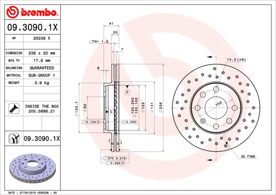 BREMBO 09.3090.1X_BREMBO Első féktárcsa