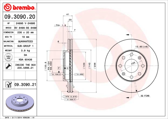 BREMBO Első féktárcsa 09.3090.20_BREMBO