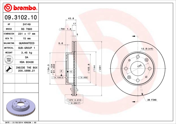 BREMBO Első féktárcsa 09.3102.10_BREMBO