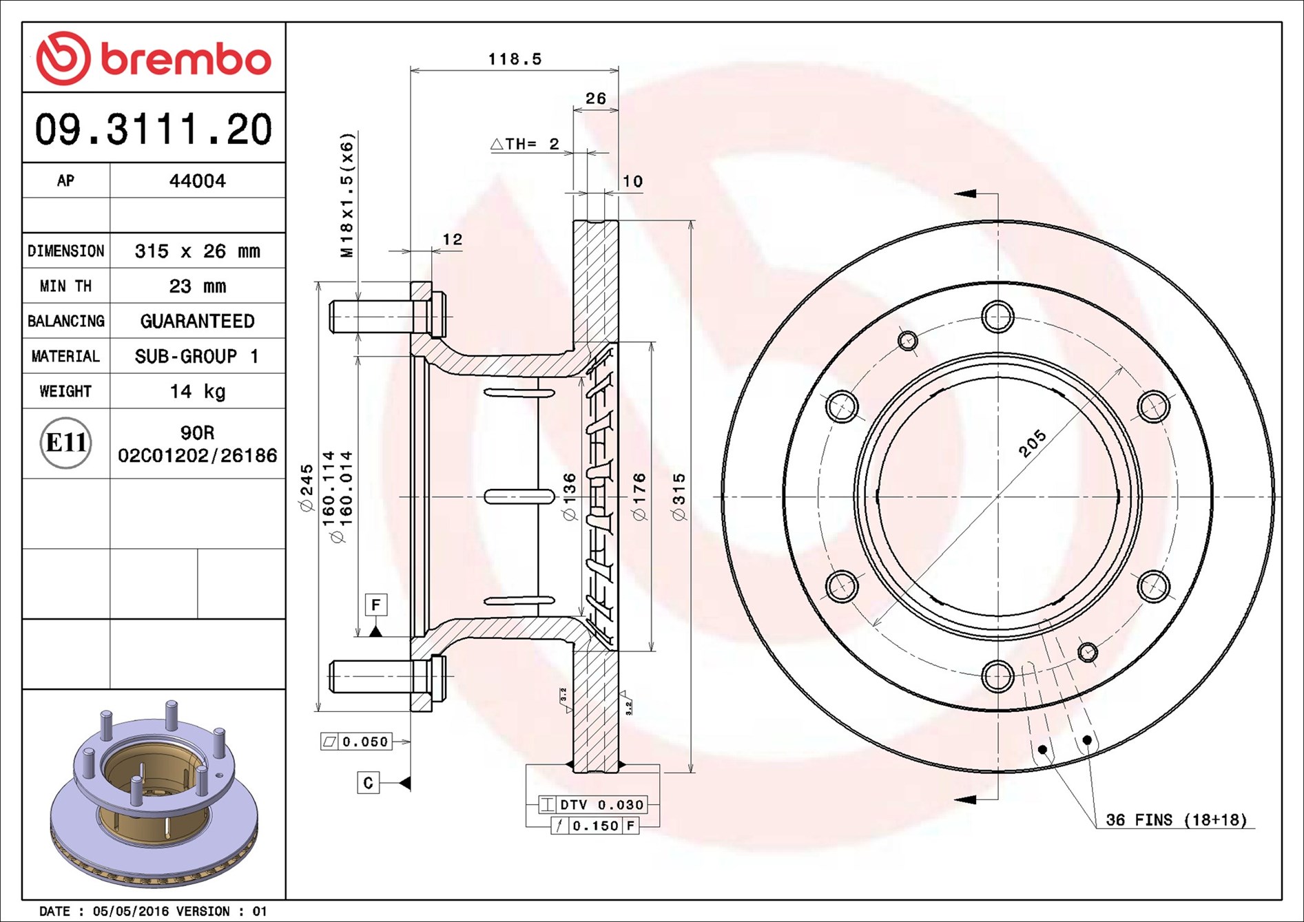 BREMBO Első féktárcsa 09.3111.20_BREMBO