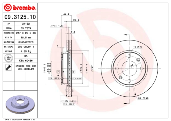 BREMBO Első féktárcsa 09.3125.10_BREMBO