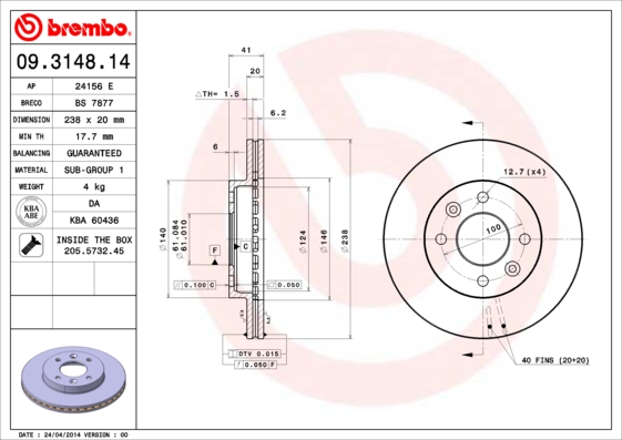 BREMBO Első féktárcsa 09.3148.14_BREMBO