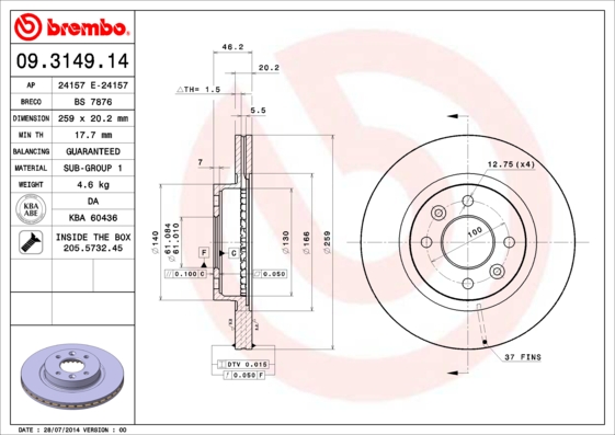 BREMBO Első féktárcsa 09.3149.14_BREMBO