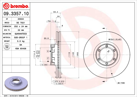 BREMBO Első féktárcsa 09.3357.10_BREMBO