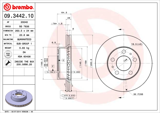 BREMBO Első féktárcsa 09.3442.10_BREMBO