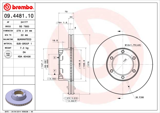 BREMBO Első féktárcsa 09.4481.10_BREMBO