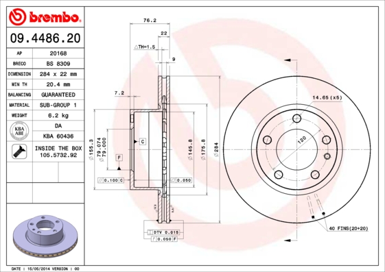 BREMBO Első féktárcsa 09.4486.20_BREMBO