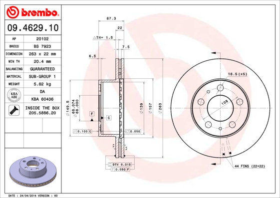 BREMBO Első féktárcsa 09.4629.10_BREMBO