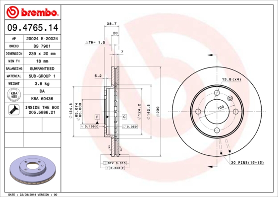 BREMBO Első féktárcsa 09.4765.14_BREMBO