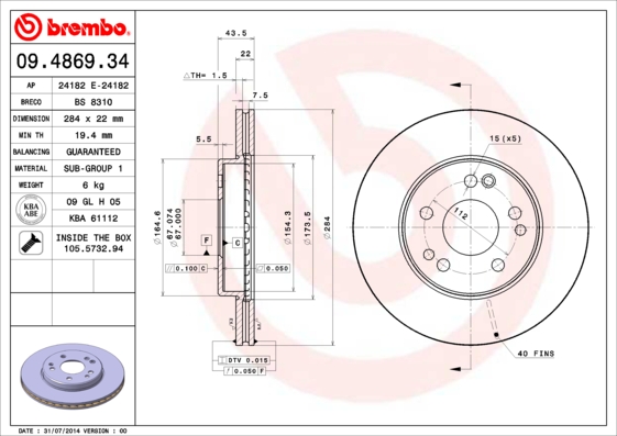 BREMBO Első féktárcsa 09.4869.34_BREMBO