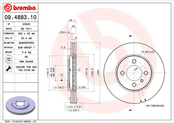 BREMBO Első féktárcsa 09.4883.10_BREMBO