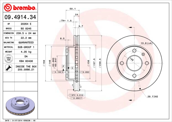 BREMBO Első féktárcsa 09.4914.34_BREMBO